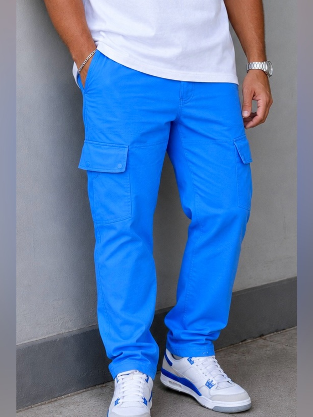 A. Tiziano Paul Slim Denim Cargo Pants – Men’s Size 42 – Sky Blue Stretch Twill